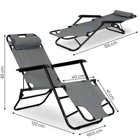 Сгъваем стол тип шезлонг 153x60x80 см сив DeHOME