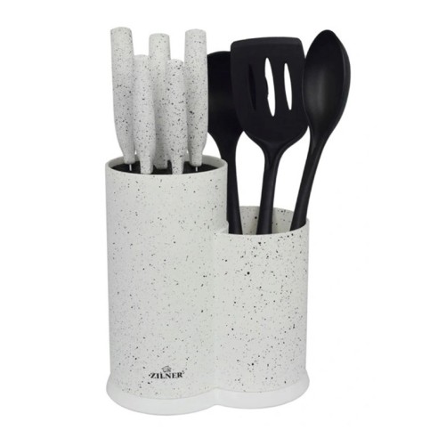 Комплект ножове и прибори за сервиране, 8 части, със стойка ZILNER