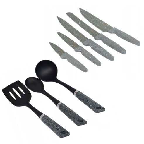 Комплект ножове и прибори за сервиране, 8 части, със стойка ZILNER