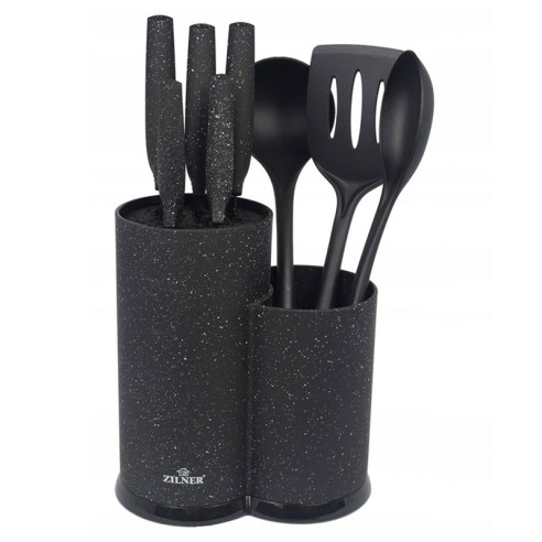 Комплект ножове и прибори за сервиране, 8 части, със стойка ZILNER