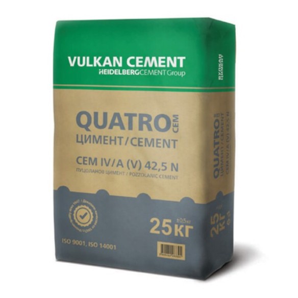 Цимент Quatro CEM IV/A 42.5 N 25 кг сив VULKAN CEMENT