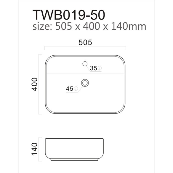 Мивка за плот 50.5x40x14 см TWB019A FORMA VITA