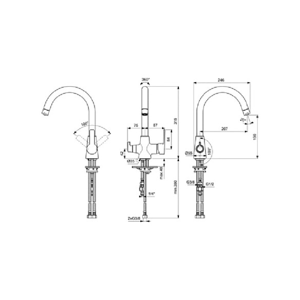 Стоящ смесител за кухня с чучур за комбинация с филтър Calista Vidima - 2