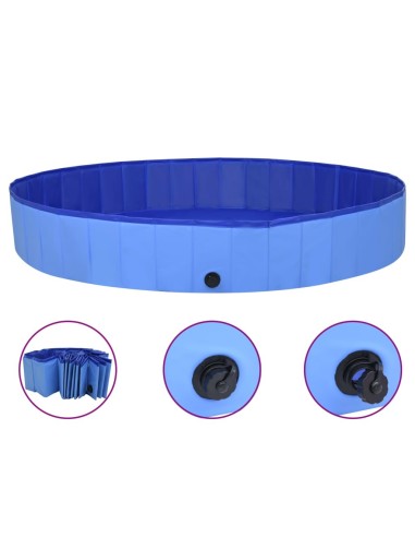 vidaXL Сгъваем басейн за кучета, син, 200x30 см, PVC