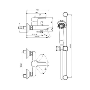 Стенен смесител за вана/душ с аксесоари Calista VIDIMA 2