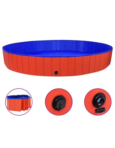 vidaXL Сгъваем басейн за кучета, червен, 300x40 см, PVC