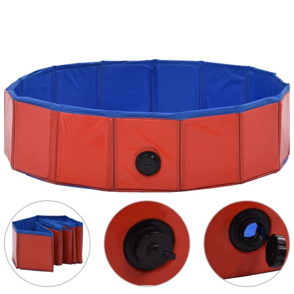 vidaXL Сгъваем басейн за кучета, червен, 80x20 см, PVC