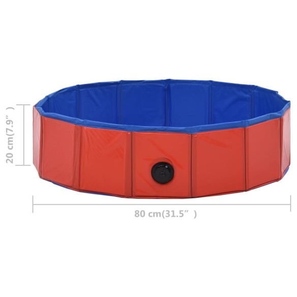 vidaXL Сгъваем басейн за кучета, червен, 80x20 см, PVC