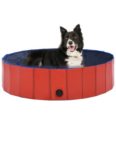 vidaXL Сгъваем басейн за кучета, червен, 120x30 см, PVC