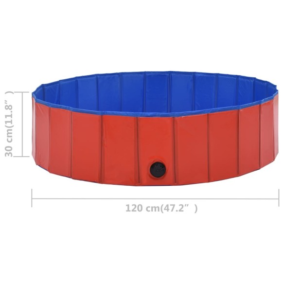 vidaXL Сгъваем басейн за кучета, червен, 120x30 см, PVC