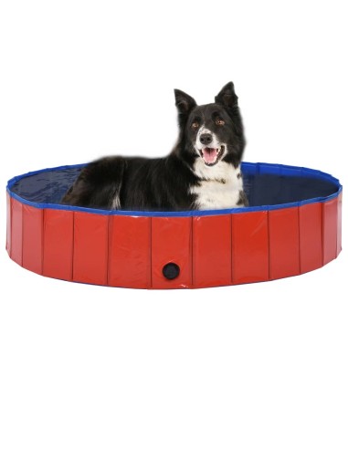vidaXL Сгъваем басейн за кучета, червен, 160x30 см, PVC