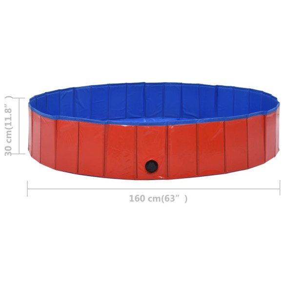 vidaXL Сгъваем басейн за кучета, червен, 160x30 см, PVC