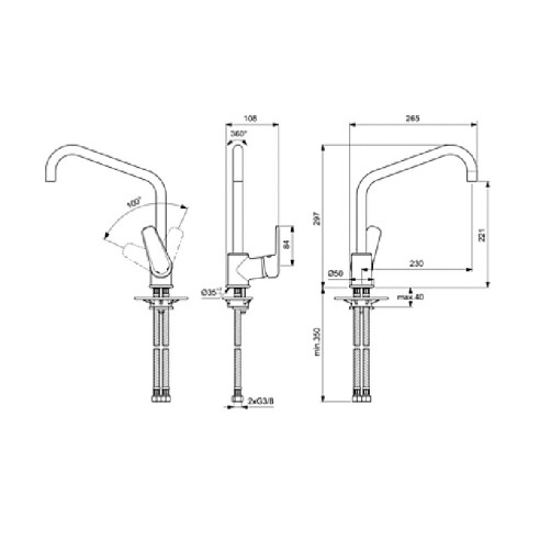 Стоящ смесител за кухня с висок тръбен чучур SevaL Vidima - 2