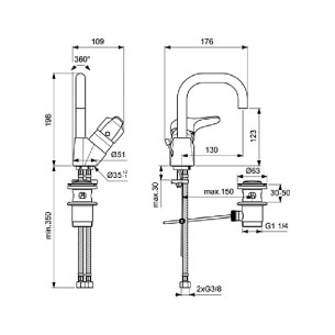 Стоящ смесител за умивалник с висок чучур и изпразнител SevaNext Vidima - 1 2