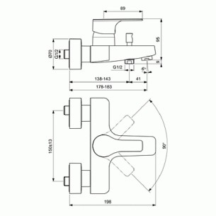 Стенен смесител за вана/душ Posh Vidima - 1 2