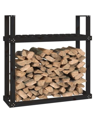Поставка за дърва за огрев, черна, 110x35x108,5 см, бор масив