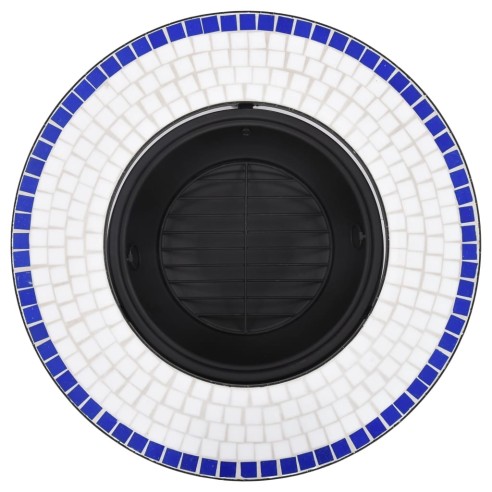 Мозаечна маса с огнище, синьо и бяло, 68 см, керамика