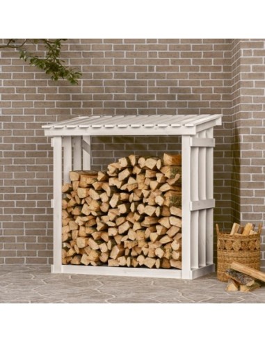 Поставка за дърва за огрев, бяла, 108x64,5x109 см, бор масив