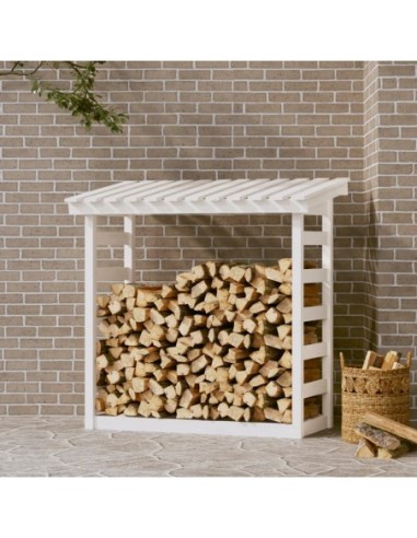 Поставка за дърва за огрев, бяла, 108x64,5x110 см, бор масив
