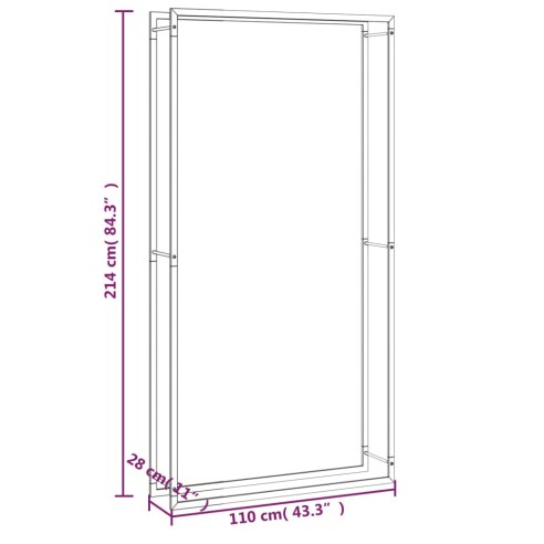 Стойка за дърва за огрев, черен мат, 110x28x214 см, стомана