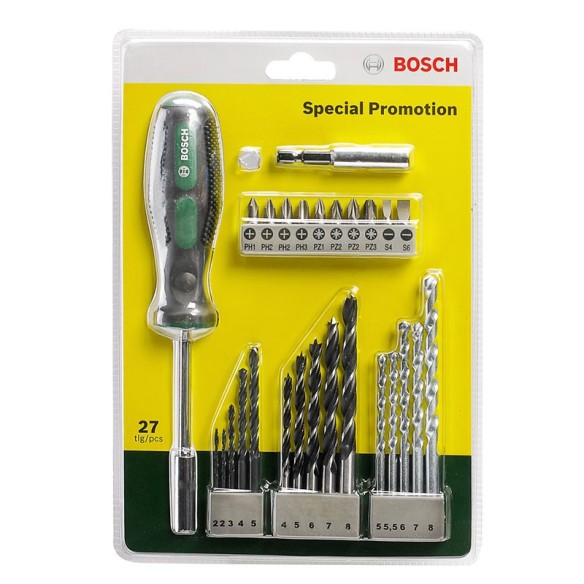 Комплект битове и свредла с отвертка 27 части BOSCH ➤ топ цена ➤ dshome.bg