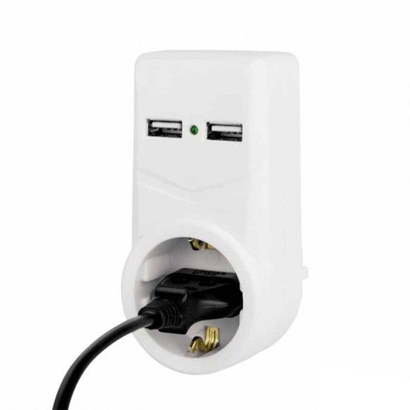 Единичен накрайник шуко + 2 бр. USB 5 V детска защита LIGHTEX ➤ топ цена ➤ dshome.bg