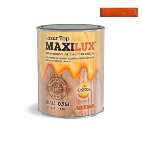 Алкиден лак за дърво Maxilux Lasur Top 50 лиственица 0.75 л MAXIMA