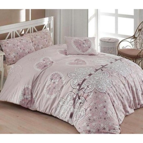 Единичен спален комплект 3 части 100% памук Сърца ZAMBAK ➤ топ цена ➤ dshome.bg