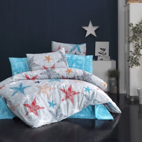 Единичен спален комплект 3 части 100% памук Цветни звезди ZAMBAK ➤ топ цена ➤ dshome.bg