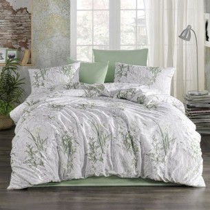 Единичен спален комплект 3 части 100% памук Зелени цветя ZAMBAK ➤ топ цена ➤ dshome.bg
