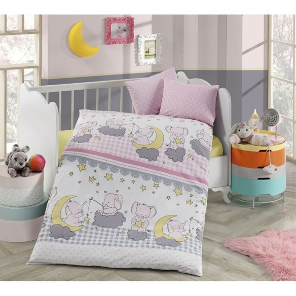 Спален комплект за бебе 4 части 100% памук Слончета ZAMBAK ➤ топ цена ➤ dshome.bg