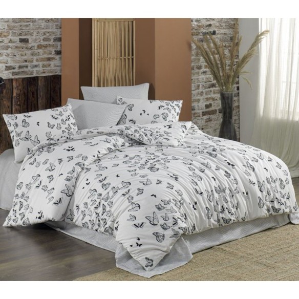 Двоен спален комплект 4 части 100% памук Пеперуди ZAMBAK ➤ топ цена ➤ dshome.bg