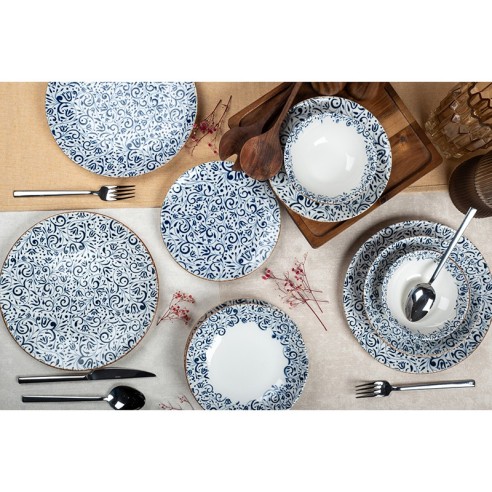 Порцеланов сервиз за хранене 24 части Сини шарки FARIKA ➤ топ цена ➤ dshome.bg