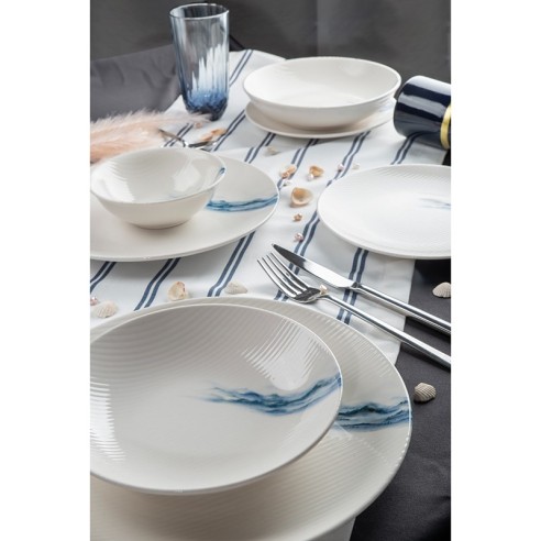 Порцеланов сервиз за хранене 24 части Морски вълни FARIKA ➤ топ цена ➤ dshome.bg