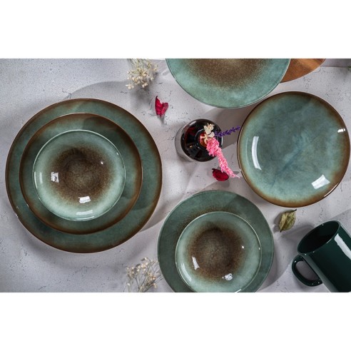 Порцеланов сервиз за хранене 24 части Изумрудено зелен FARIKA ➤ топ цена ➤ dshome.bg