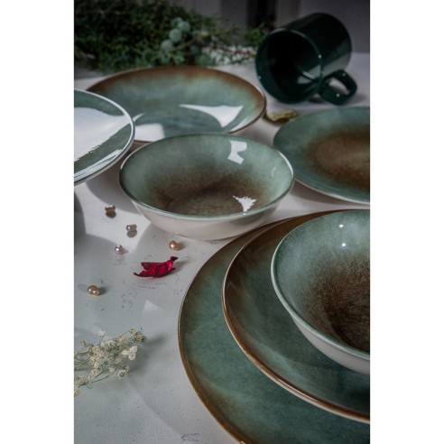 Порцеланов сервиз за хранене 24 части Изумрудено зелен FARIKA ➤ топ цена ➤ dshome.bg