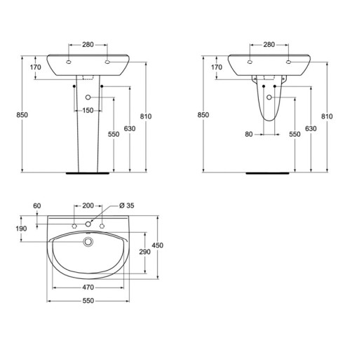 Мивка 55 cm с централен отвор за смесител Ulysse Vidima