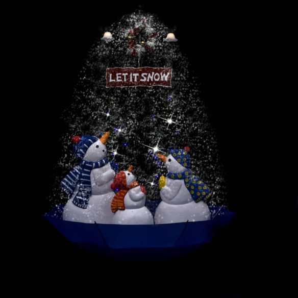 Коледна елха с валящ сняг и основа от чадър, синя, 170 см, PVC