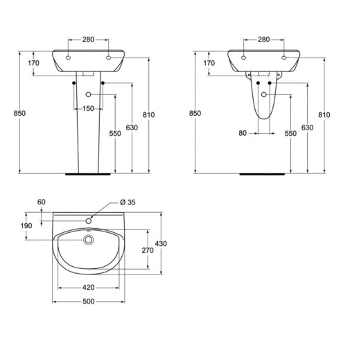 Мивка 50 cm с централен отвор за смесител Ulysse Vidima - 2
