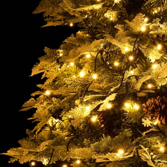Коледна елха с LED и шишарки, зелена, 225 см, PVC и PE