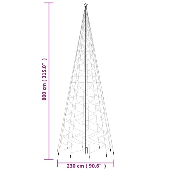 Коледна елха с шип, студено бяла, 3000 LED, 800 см