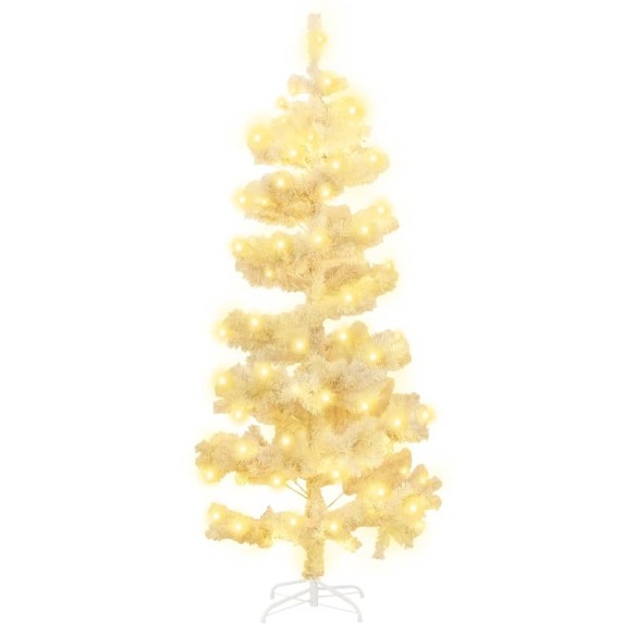 Усукана коледна елха със стойка и LED, бяла, 150 см, PVC