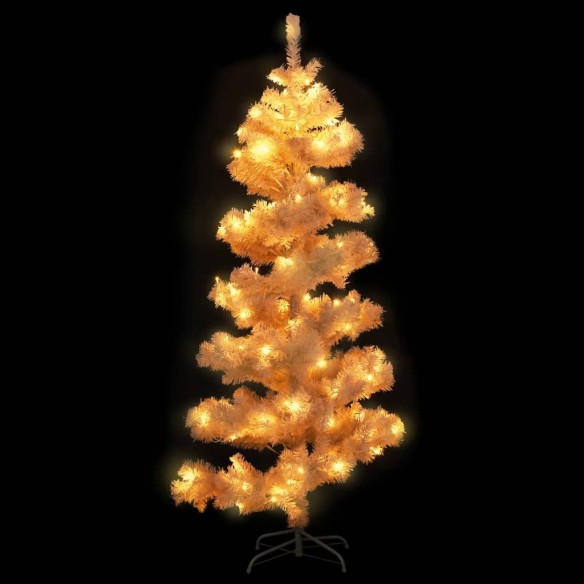 Усукана коледна елха със стойка и LED, бяла, 150 см, PVC