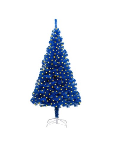 Изкуствена коледна елха с LED и стойка, синя, 210 см, PVC