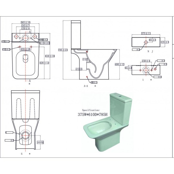 Моноблок задно оттичане със седалка 61х36,5х78.5см INTER CERAMIC