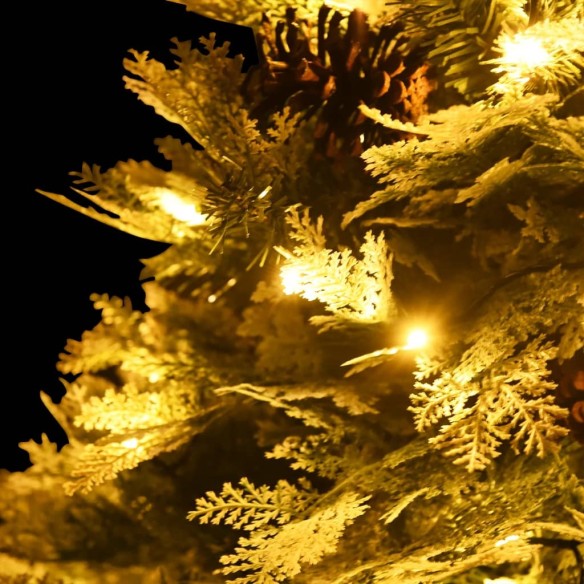 Коледна елха с LED и шишарки, зелена, 120 см, PVC и PE
