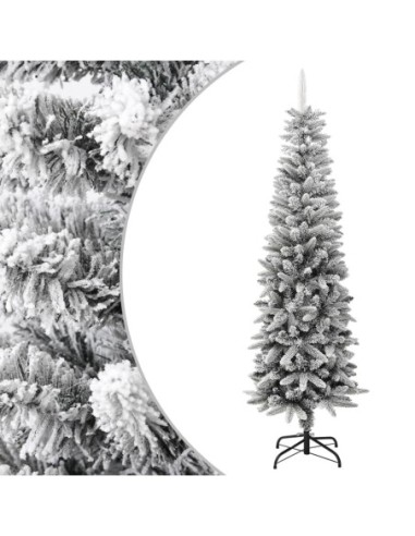 Изкуствена тънка коледна елха с флокиран сняг, 180 см, PVC и PE