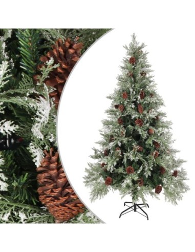 Коледна елха с шишарки, зелено и бяло, 195 см, PVC и PE