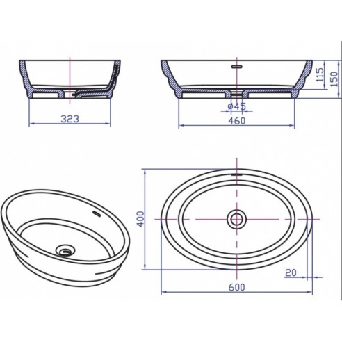 Умивалник от полимермраморен камък 60х40х1,5см бял мат INTER CERAMIC - 2