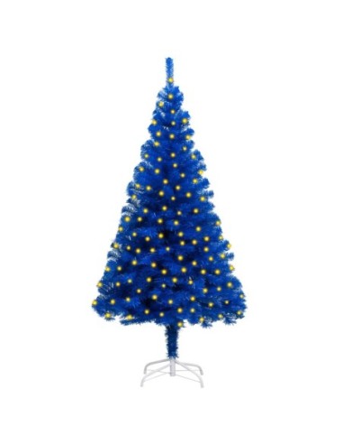 Изкуствена коледна елха с LED и стойка, синя, 150 см, PVC